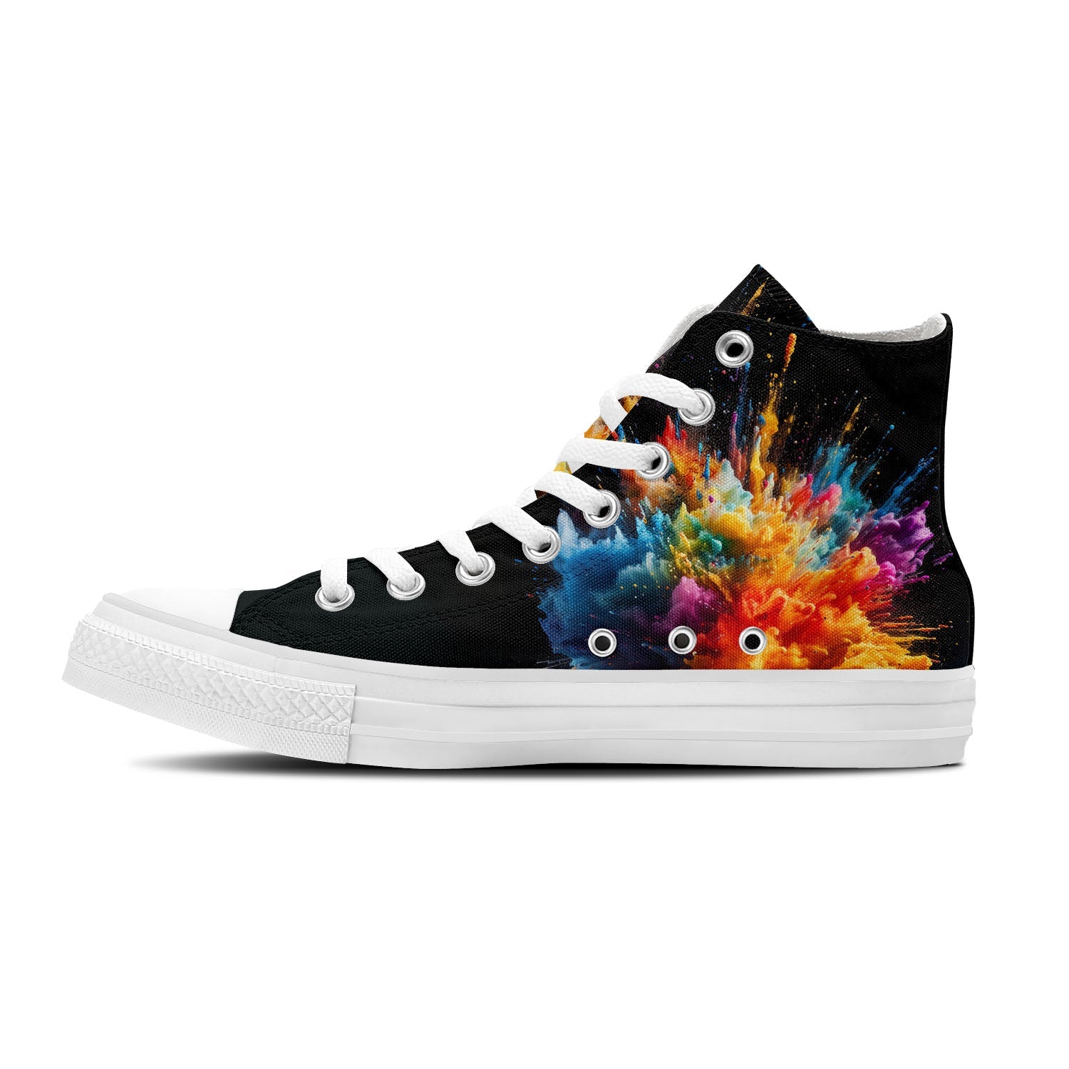 Fireworks Frenzy: Unisex Mid-Top Canvas Shoes - Step into a Burst of Color with Splash Paint Style Fireworks Prints for Men and Women
