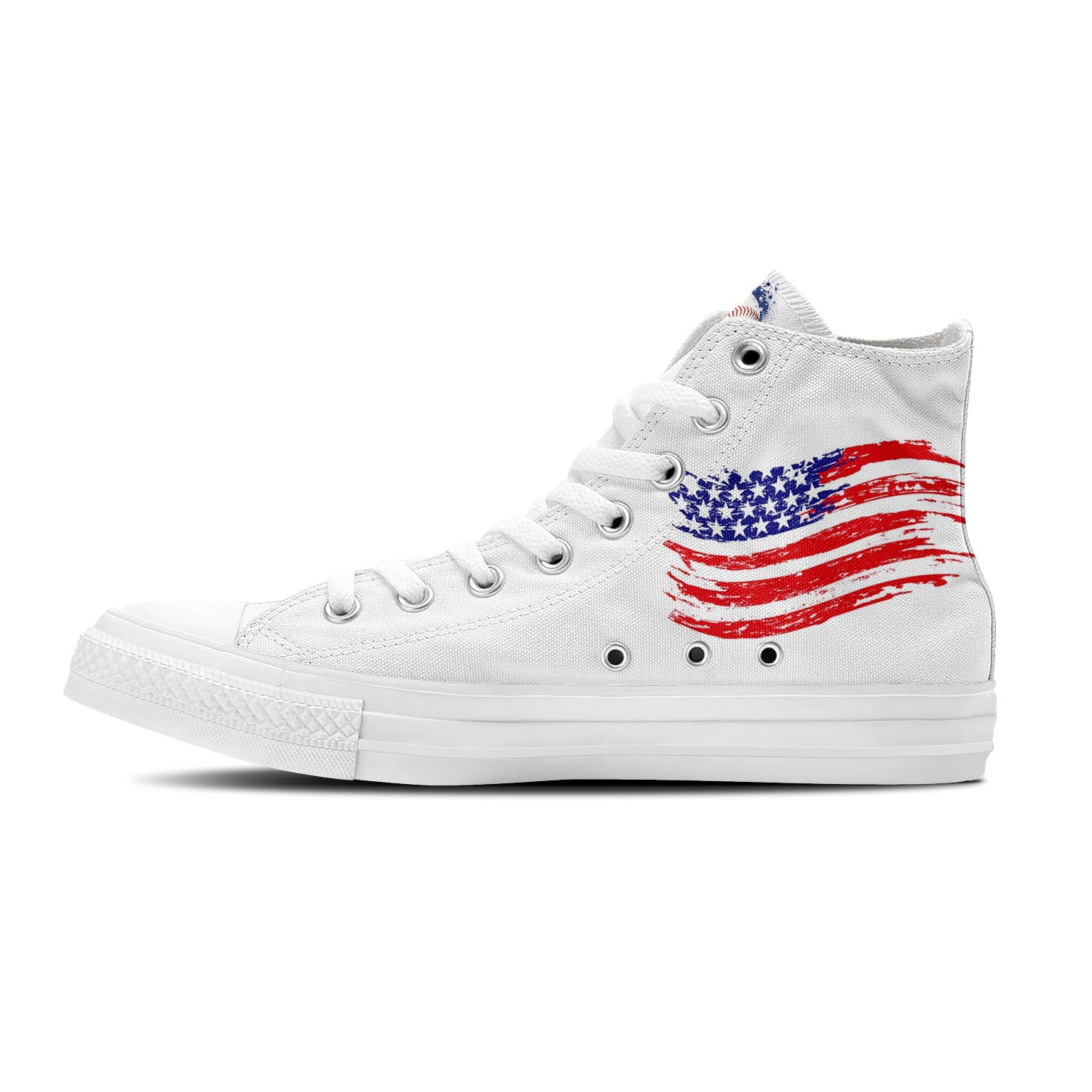 custom high top canvas shoes white-red-blue