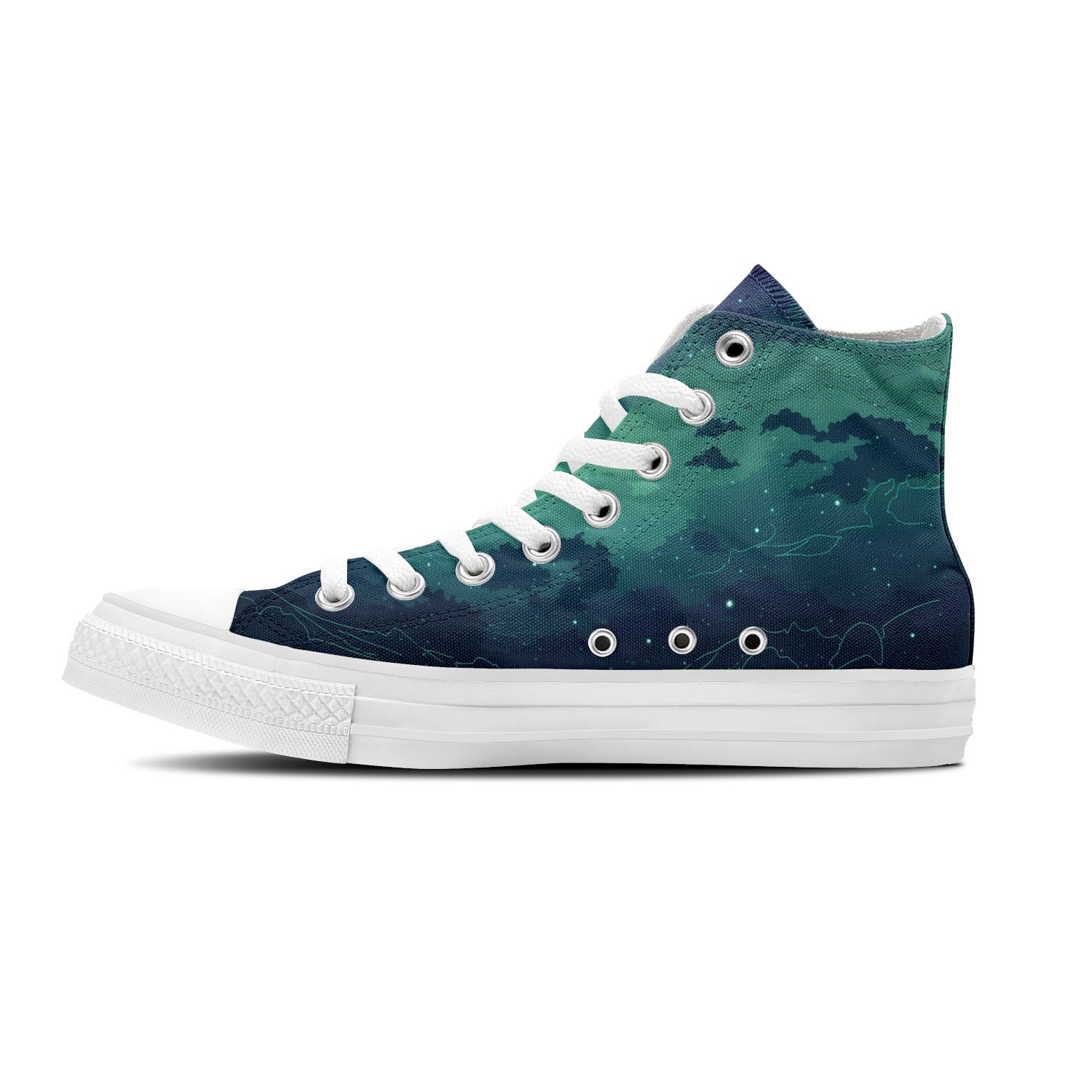 Nocturnal Chic: Central-High Canvas Shoes featuring Starlit Sky – A Stylish Choice for Both Genders