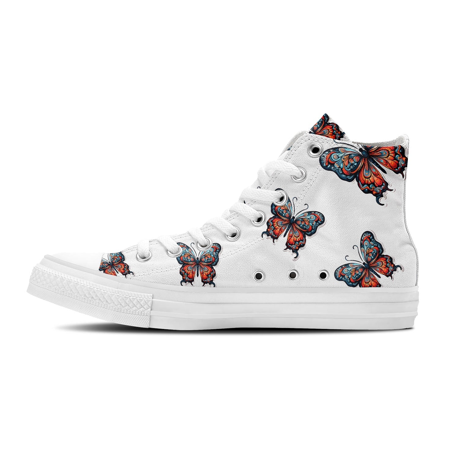 Graceful Soar: Mid-Top Canvas Shoes adorned with Butterfly Elegance for Men and Women – A Whimsical Step into Style and Comfort