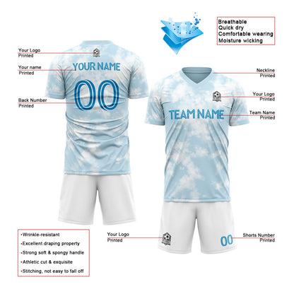 custom soccer uniform jersey kids adults personalized set jersey shirt light blue