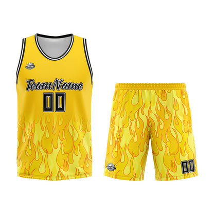 Custom Basketball Jersey Uniform Suit Printed Your Logo Name Number Flame&Yellow