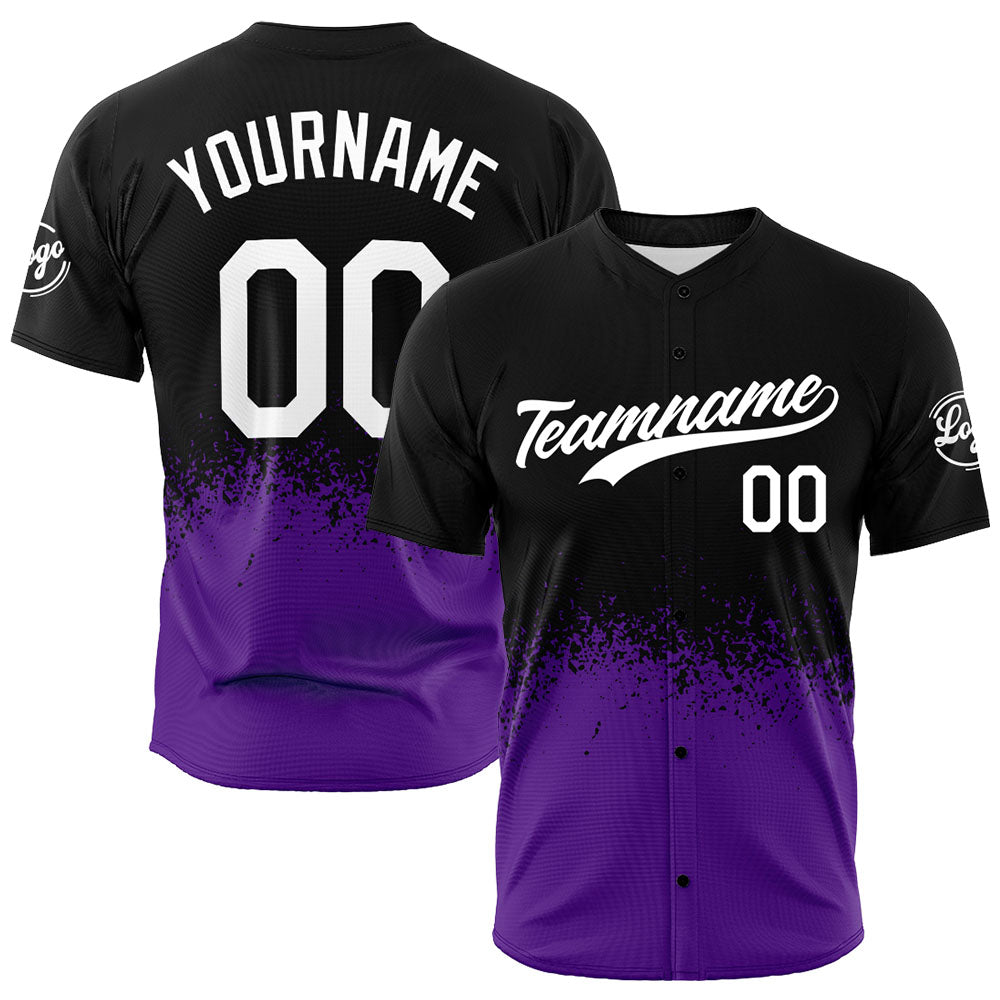 Custom Full Print Design Baseball Jersey black-purple