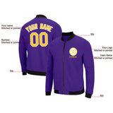 Custom Long Sleeve Windbreaker Jackets Uniform Printed Your Logo Name Number Purple-Yellow-White