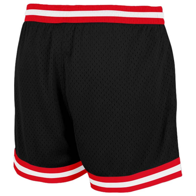 custom black-red-white-yellow authentic throwback basketball shorts