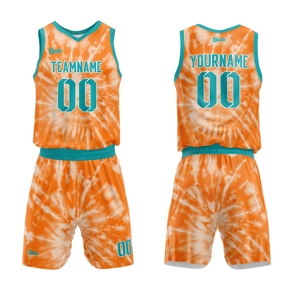 custom tie-dye basketball suit for adults and kids  personalized jersey orange