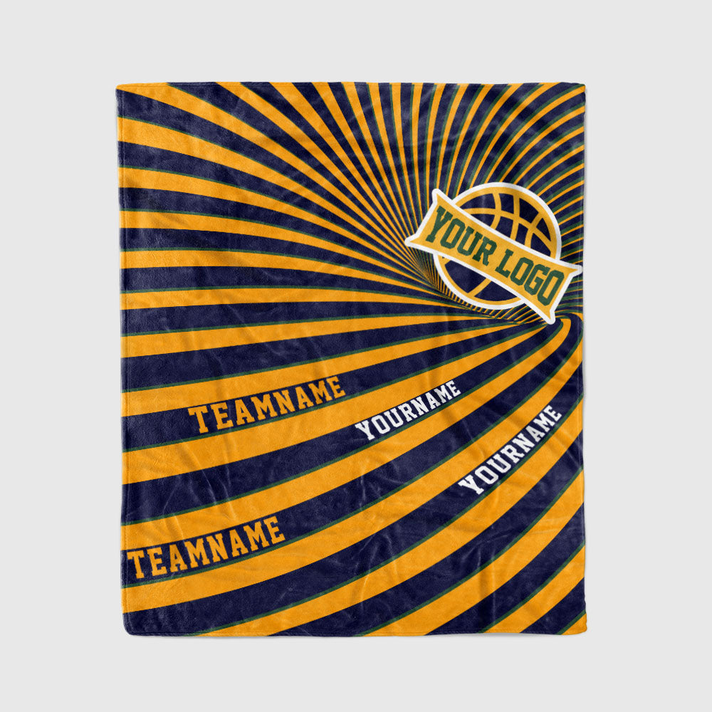 custom ultra-soft micro fleece blanket navy-yellow