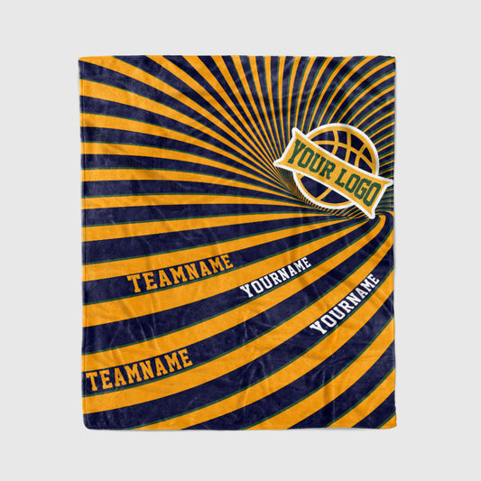 custom ultra-soft micro fleece blanket navy-yellow