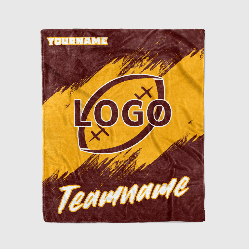 custom ultra-soft micro fleece blanket burgundy-yellow
