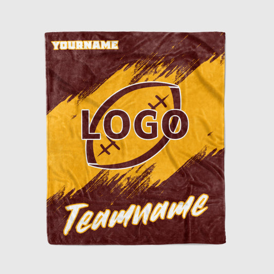 custom ultra-soft micro fleece blanket burgundy-yellow