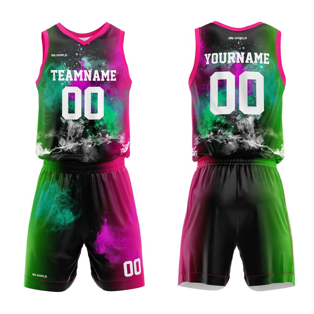 custom dazzle color basketball suit for adults and kids  personalized jersey rose red