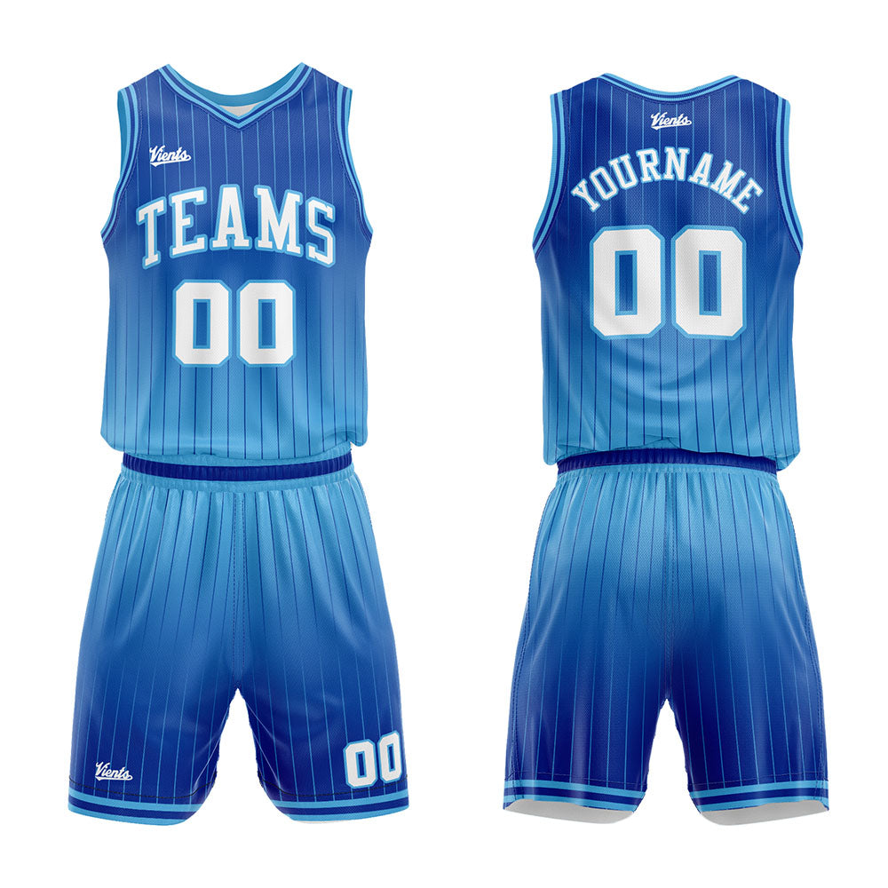 custom stripe gradient basketball suit for adults and kids  personalized jersey blue-light blue