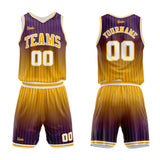custom stripe gradient basketball suit for adults and kids  personalized jersey purple-yellow