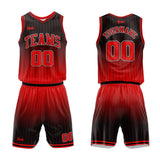 custom stripe gradient basketball suit for adults and kids  personalized jersey black-red