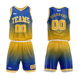 custom stripe gradient basketball suit for adults and kids  personalized jersey blue-yellow