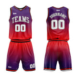 custom stripe gradient basketball suit for adults and kids  personalized jersey purple-red
