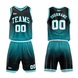 custom stripe gradient basketball suit for adults and kids  personalized jersey black-teal