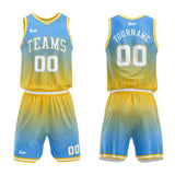 custom stripe gradient basketball suit for adults and kids  personalized jersey light blue-yellow
