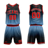 custom stripe gradient basketball suit for adults and kids  personalized jersey black-light blue-red