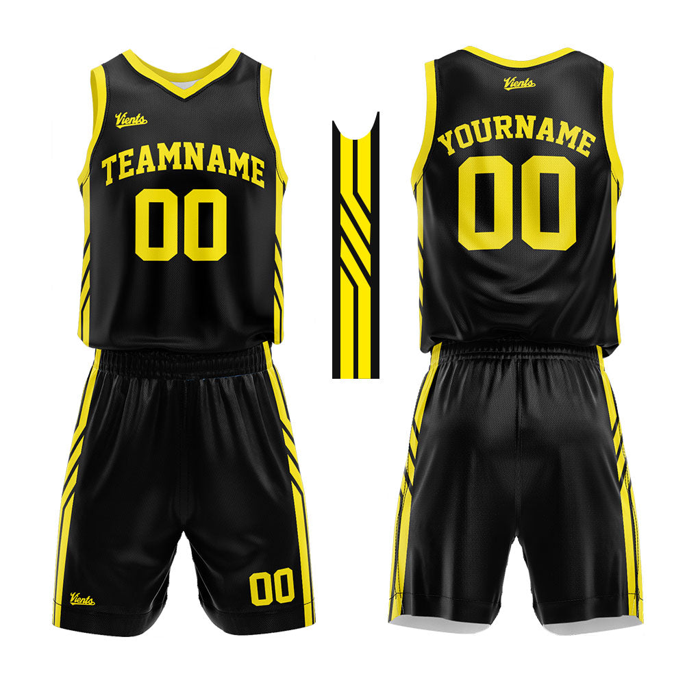 custom basketball suit for adults and kids  personalized jersey black-yellow