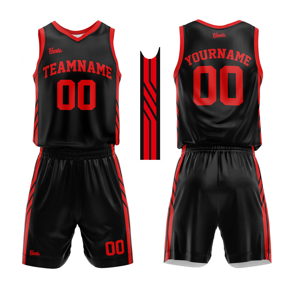 custom basketball suit for adults and kids  personalized jersey black-red