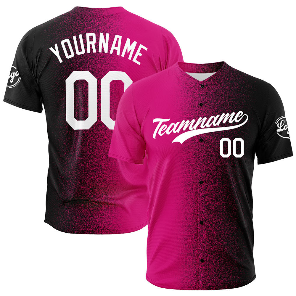Custom Full Print Design Baseball Jersey Hot Pink-Black
