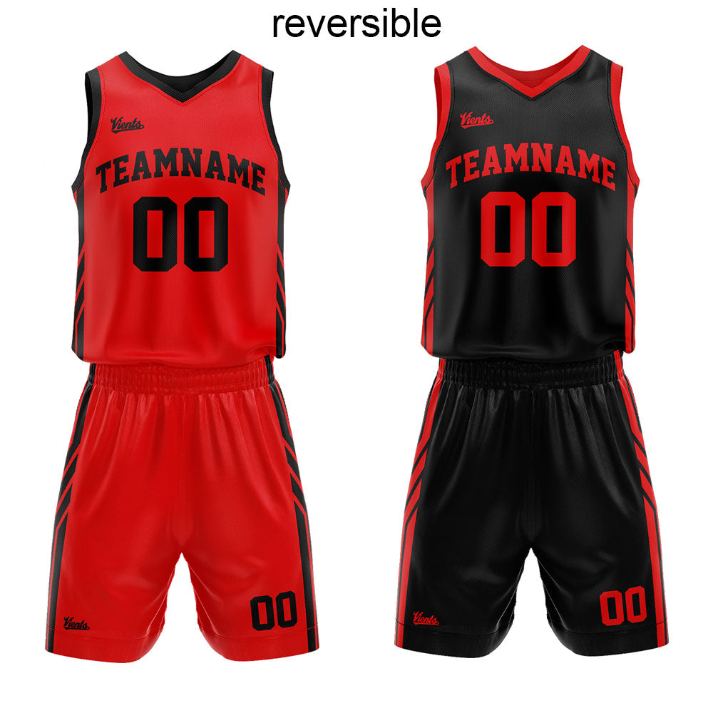 custom reversible basketball suit for adults and kids  personalized jersey red-black
