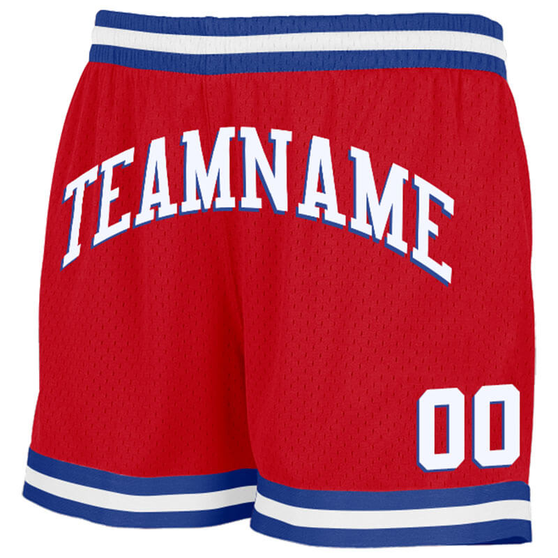 custom red-royal-white authentic throwback basketball shorts