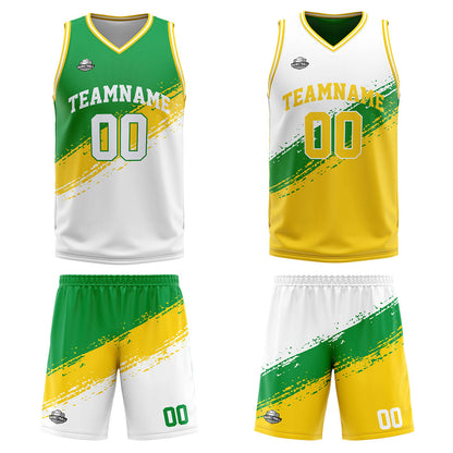 Custom Reversible Basketball Suit for Adults and Kids Personalized Jersey Green-Yellow-White
