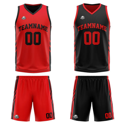 Custom Reversible Basketball Suit for Adults and Kids Personalized Jersey Red-Black