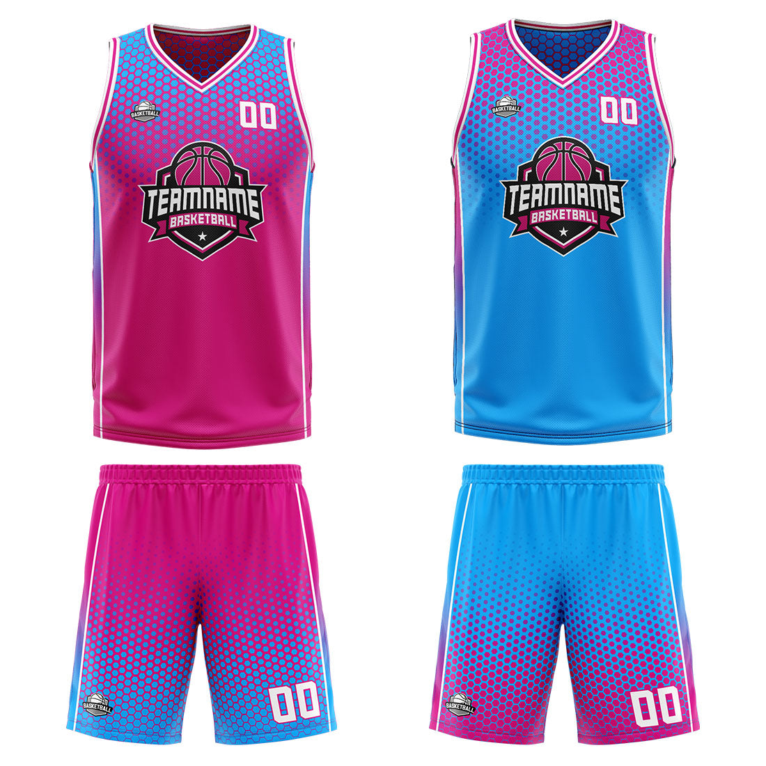 Custom Reversible Basketball Suit for Adults and Kids Personalized Jersey Hot Pink-Blue