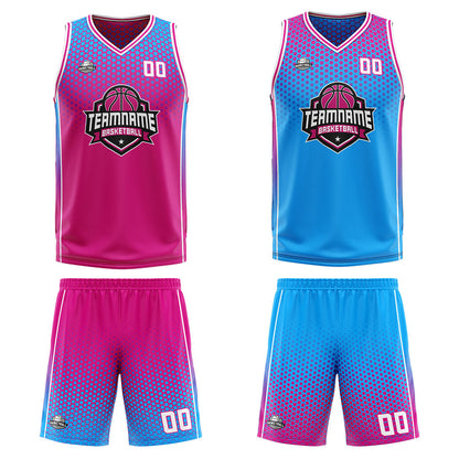 Custom Reversible Basketball Suit for Adults and Kids Personalized Jersey Hot Pink-Blue