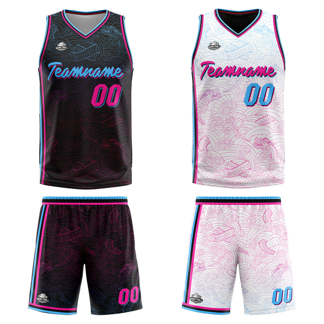 Custom Reversible Basketball Suit for Adults and Kids Personalized Jersey Black-White
