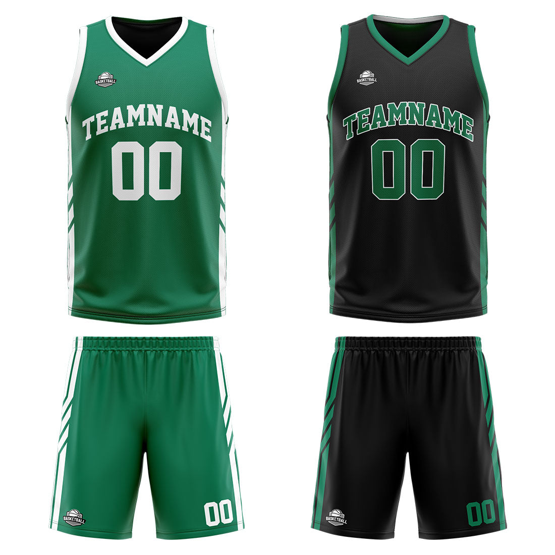 Custom Reversible Basketball Suit for Adults and Kids Personalized Jersey Green-Black