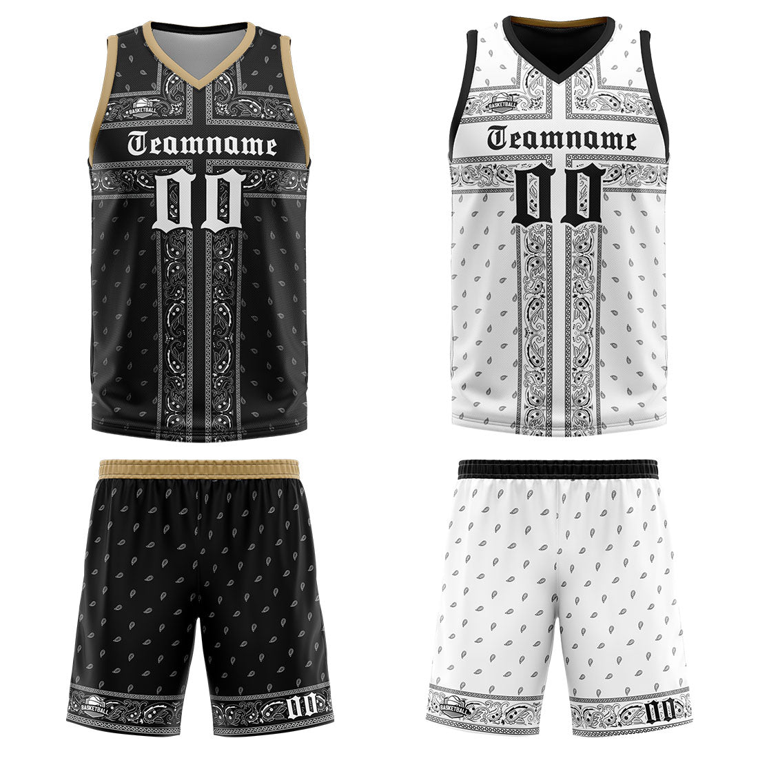 Custom Reversible Basketball Suit for Adults and Kids Personalized Jersey Black-White