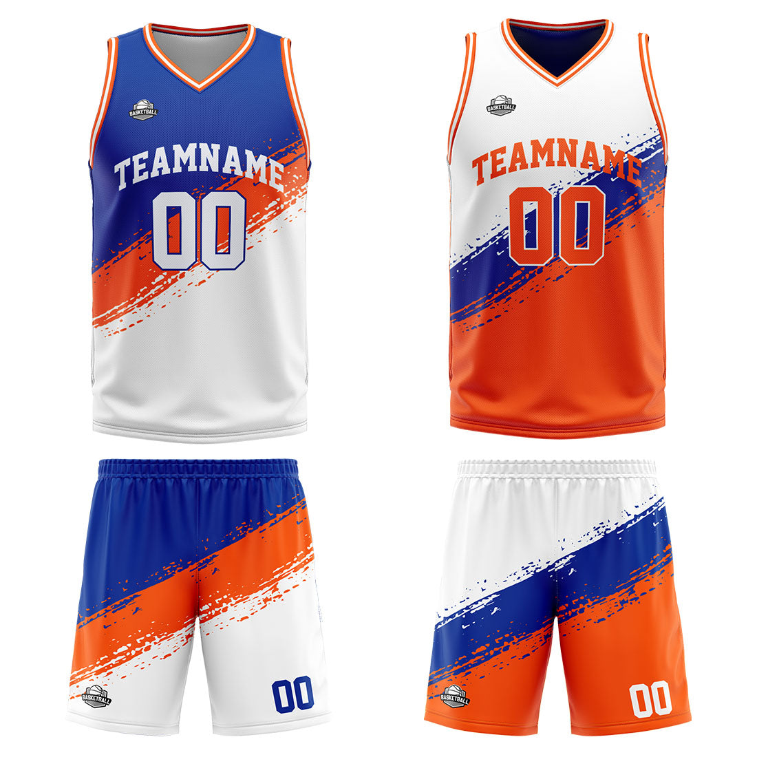 Custom Reversible Basketball Suit for Adults and Kids Personalized Jersey Royal-Orange-White