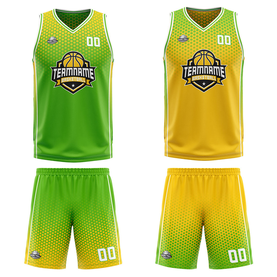 Custom Reversible Basketball Suit for Adults and Kids Personalized Jersey Green-Yellow