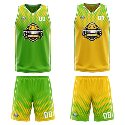 Custom Reversible Basketball Suit for Adults and Kids Personalized Jersey Green-Yellow