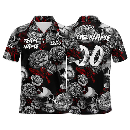 Custom Football Polo Shirts  Add Your Unique Logo/Name/Number Grey&Red