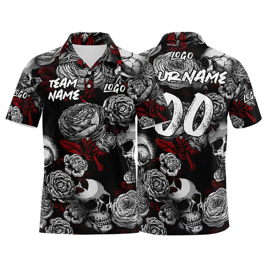 Custom Football Polo Shirts  Add Your Unique Logo/Name/Number Grey&Red