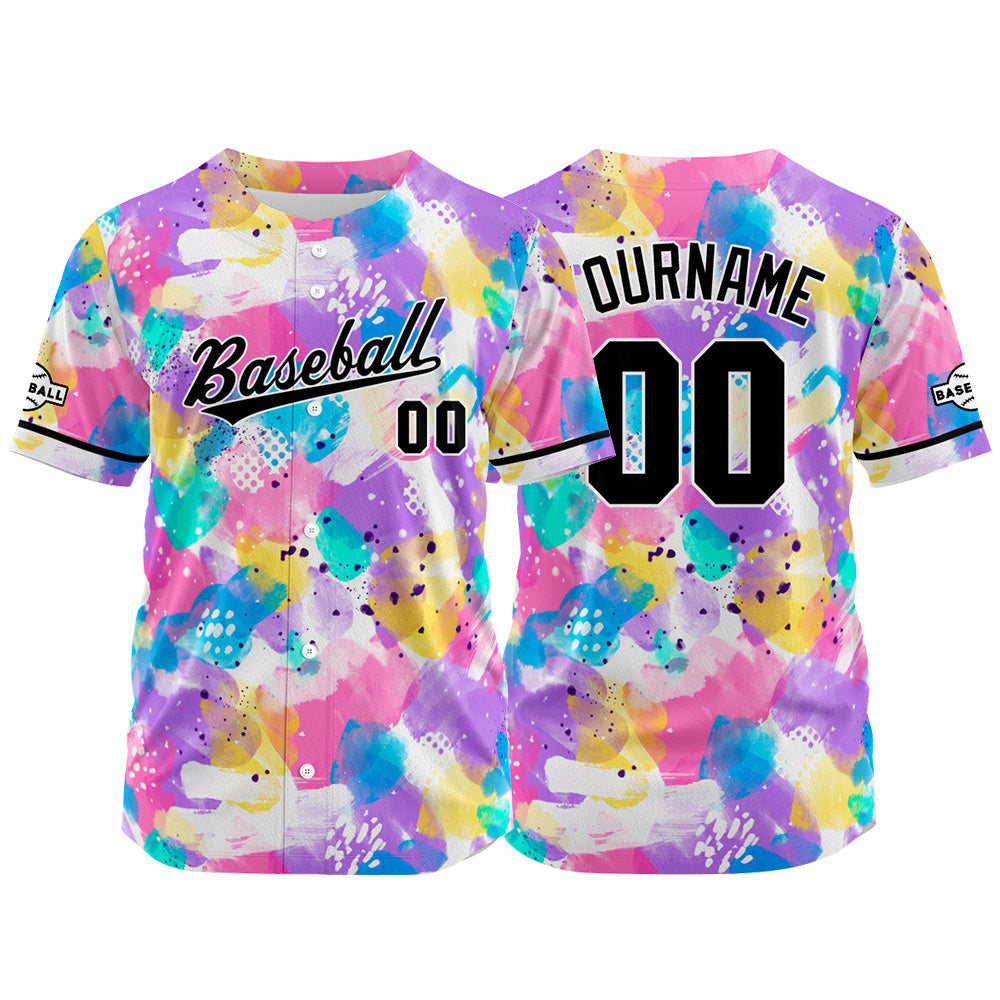 Custom Full Print Design Baseball Jersey pink-purple
