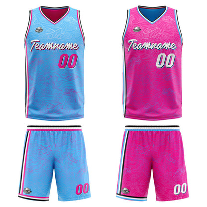 Custom Reversible Basketball Suit for Adults and Kids Personalized Jersey Light Blue-Pink
