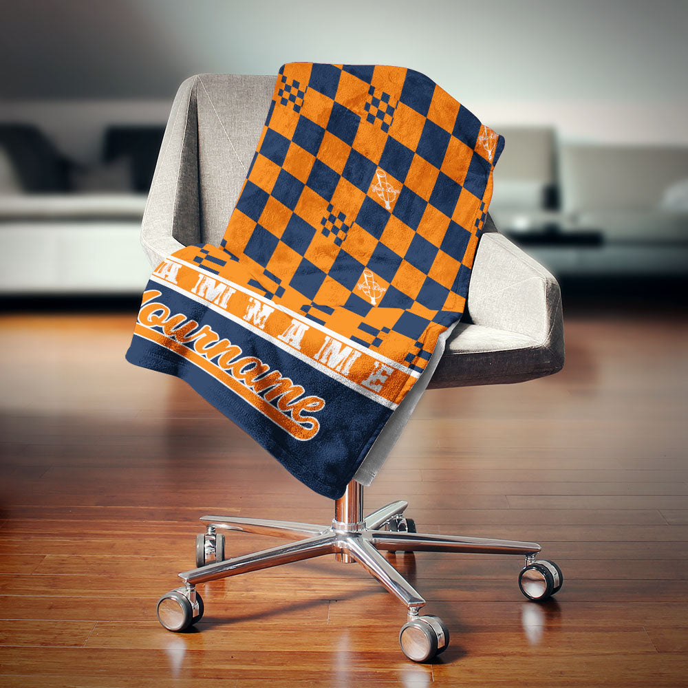 custom ultra-soft micro fleece blanket navy-orange
