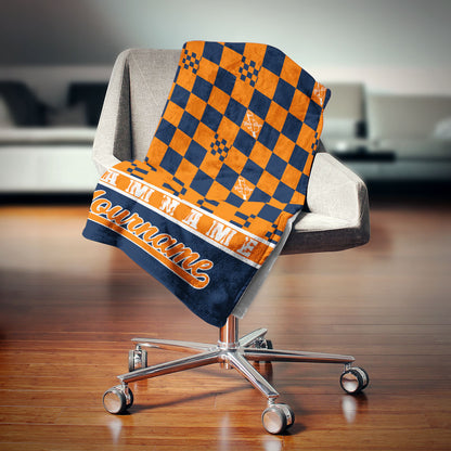 custom ultra-soft micro fleece blanket navy-orange