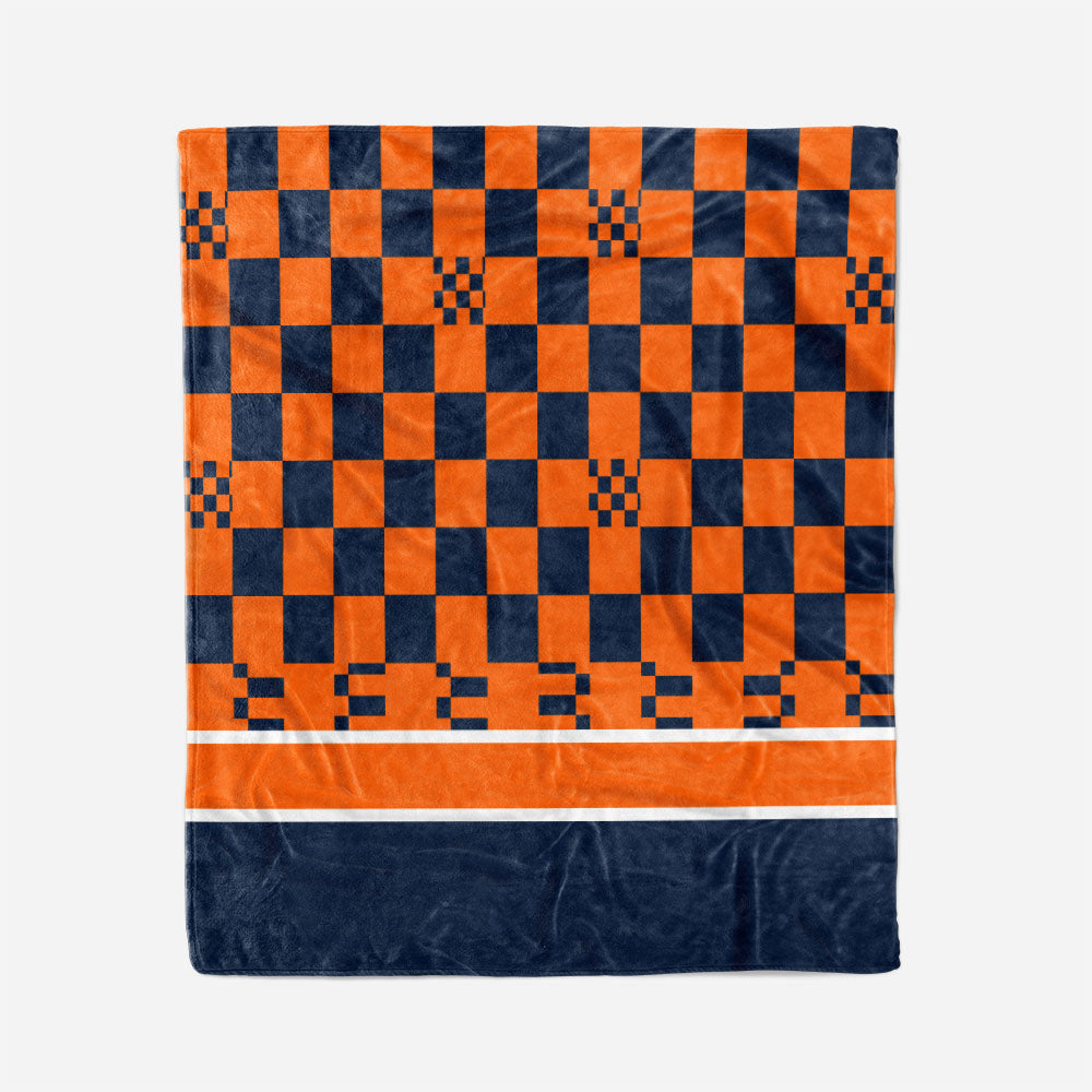 custom ultra-soft micro fleece blanket navy-orange