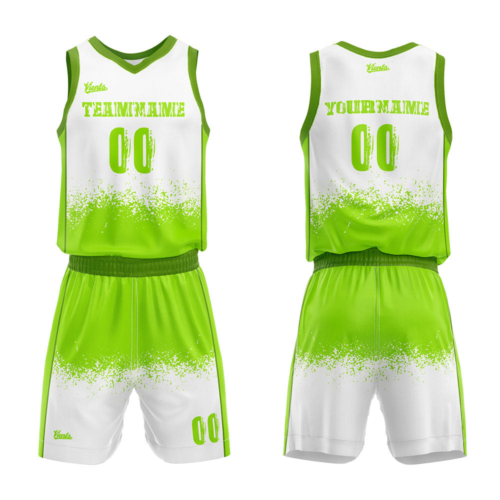 custom mottled basketball suit kids adults personalized jersey green-white
