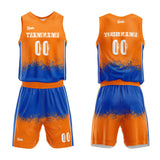 custom mottled basketball suit kids adults personalized jersey blue-orange
