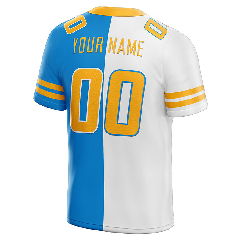 custom authentic split fashion football jersey light blue-white-yellow mesh