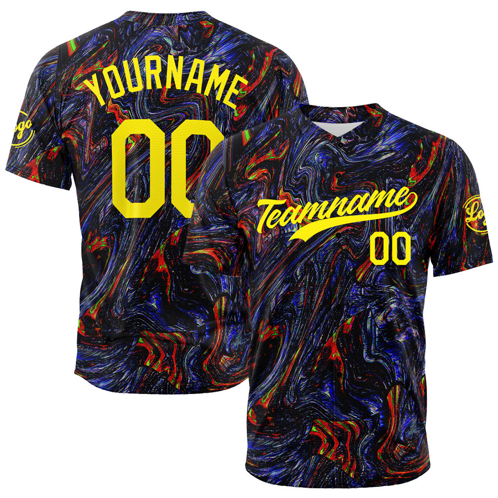 Custom Full Print Design Baseball Jersey Fluid-Black