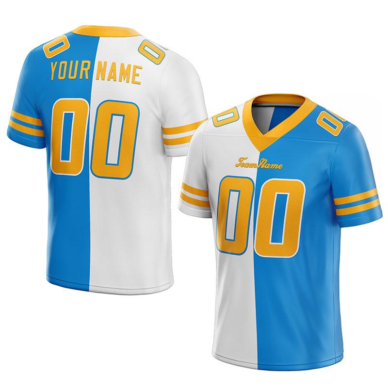custom authentic split fashion football jersey yellow-white-light blue mesh